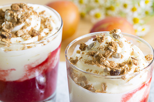 Yoghurtijs met granola en pruimen-kaneelcompote